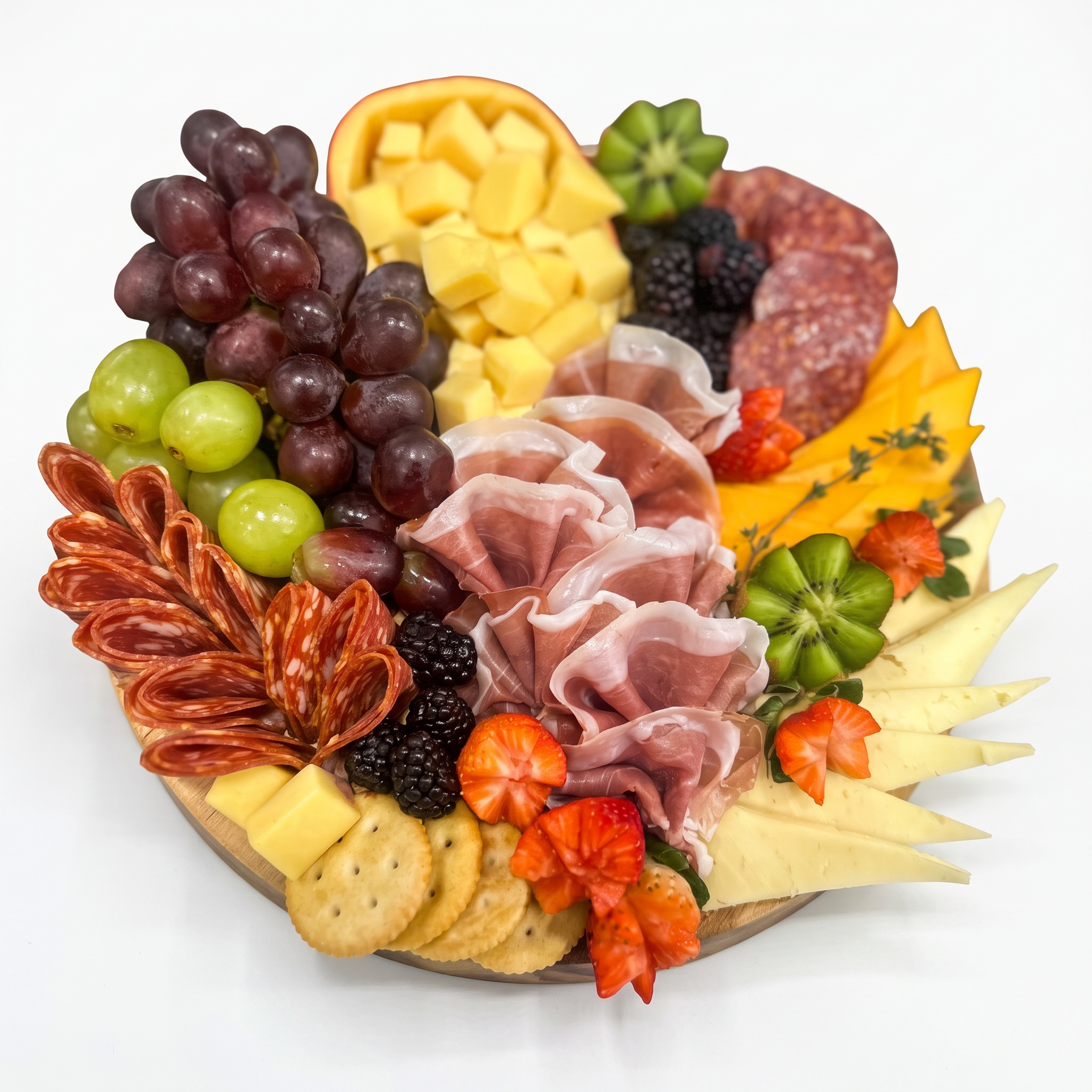 Abundant charcuterie board with grapes and cured meats